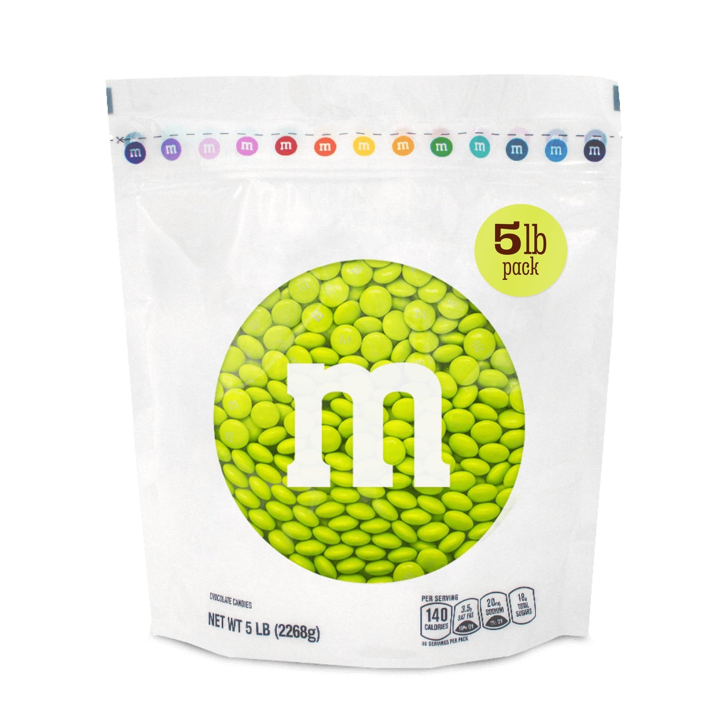 M&MS WORLD Electric Green Milk Chocolate Candy, 5lbs, Bar