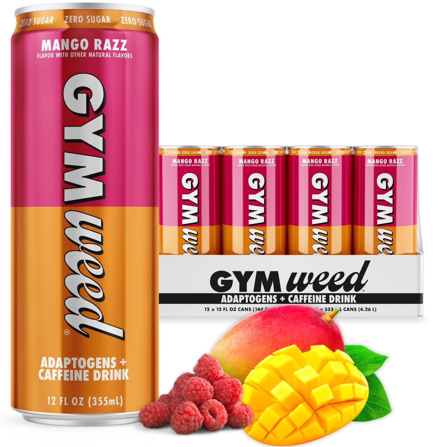 Gym Herbal Product Energy Blend + Adaptogen Drink With 200Mg Energy Blend From Green Tea Ashwagandha Lions Mane Mushroom L Theanine B Vitamins And Electrolytes Zero Sugar Drinks Mango Razz 12 Pack