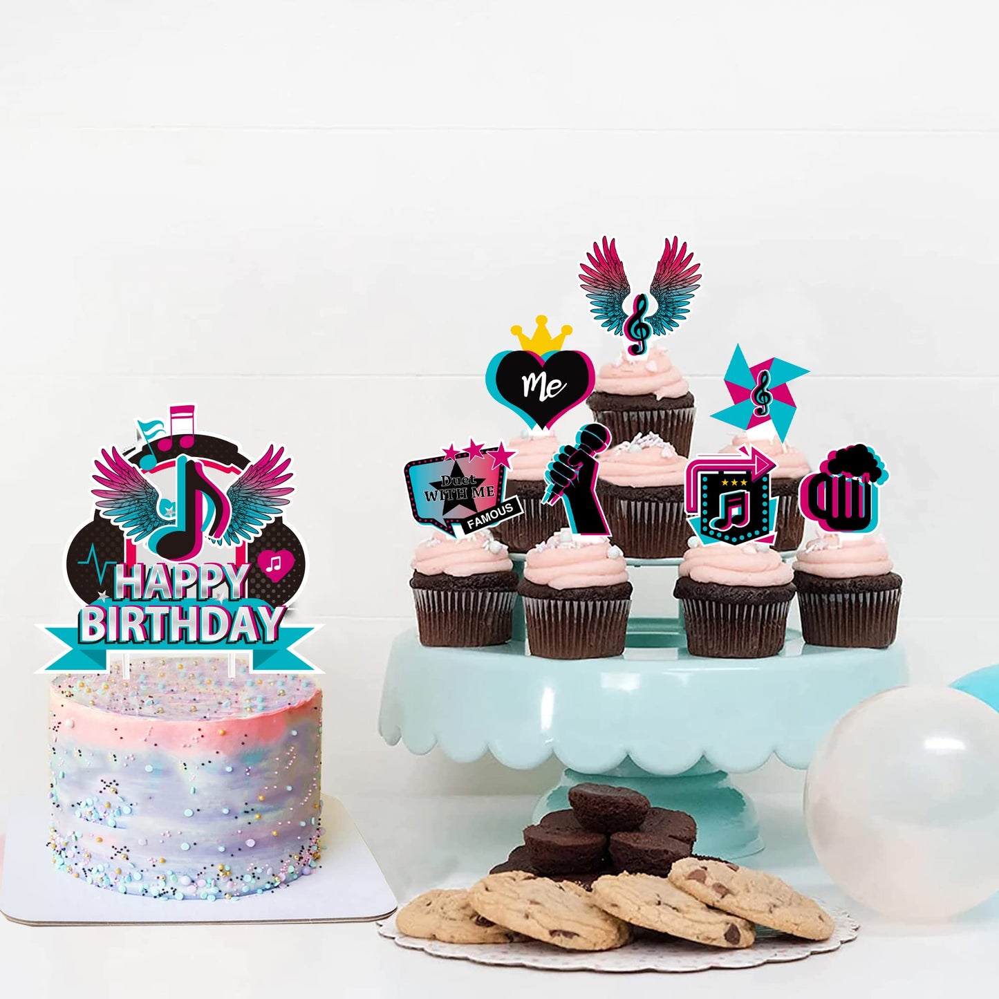 GLURUITE 49pcs Music Cake Toppers Set - Musical Birthday Party Decorations, Bright Colors, Model WENHU-0001, Paper Material