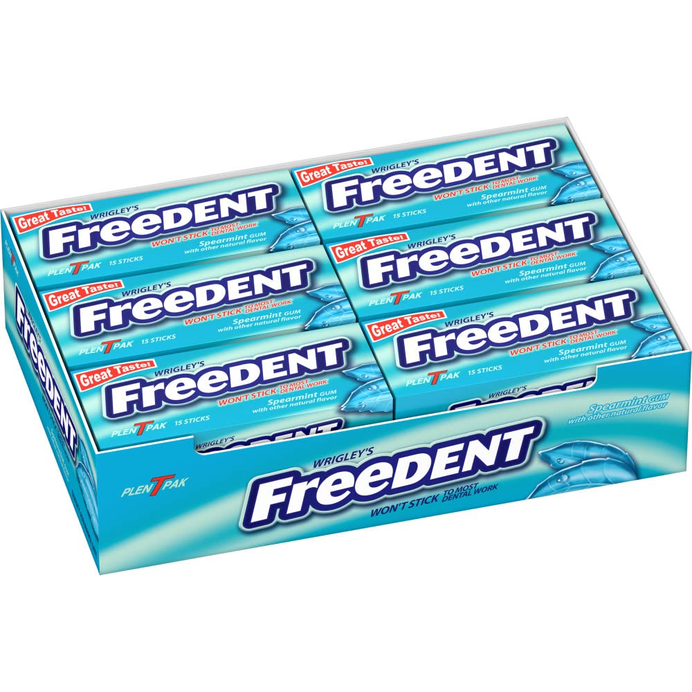 Freedent (12 Pack) WRIGLEYS Spearmint Chewing Gum, 15 Stick