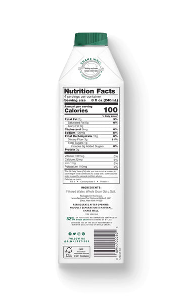 Elmhurst 1925 Milked Oats Unsweetened Oat Milk, 32 Ounce (Pack Of 6)