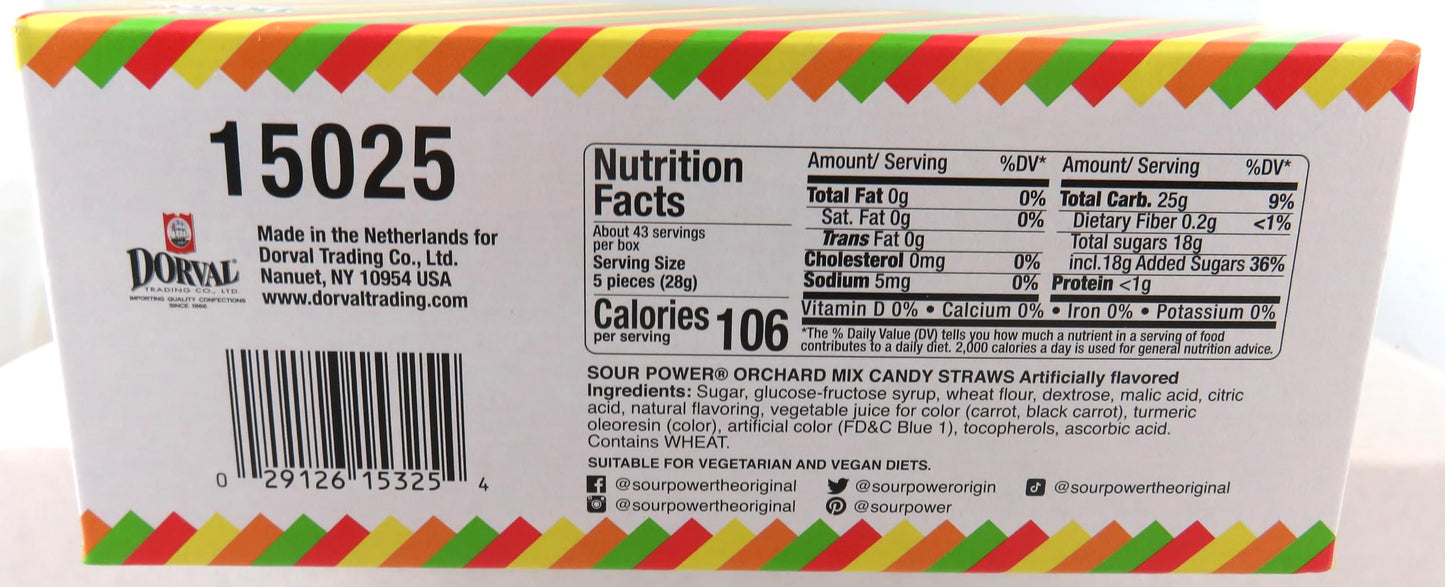 Sour Power Candy Straws, Orchard Mix, 1.75 Oz (Pack Of 24)