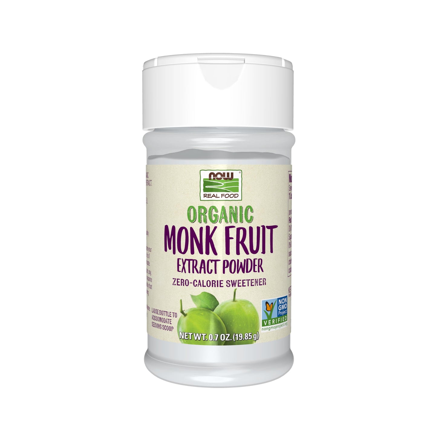 NOW Foods, Certified Organic Monk Fruit Extract Powder, Zero Calorie Sweetener, Large Bottle for Serving Scoop, Certified Non-GM