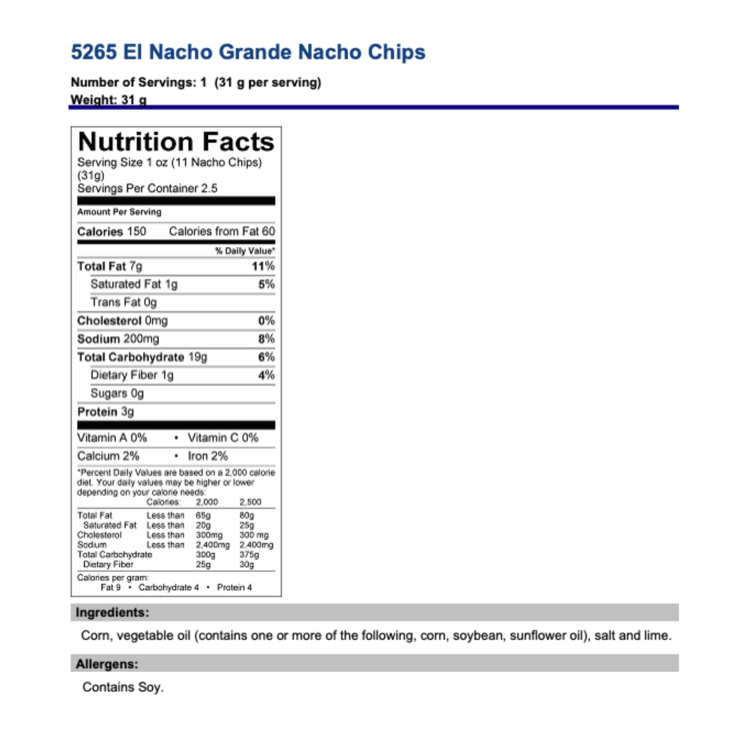 El Nacho Grande Portion Pak Nacho Chips - 3 oz Bag (Case of 48)