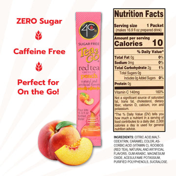 4C Powder Drink Stix - Red Tea Peach, 500 Count Value Pack, On-the-Go Refreshing Flavoring