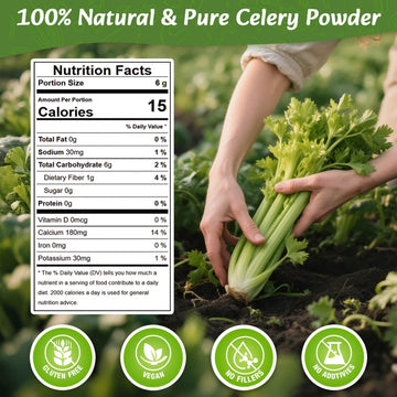 Fangkic Pure Celery Powder 20 oz Fresh Celery Juice Powder for Drink 1.25 lb / 70 Servings per Pack with a Spoon 100% Natural Vegan Gluten Free UltraFine Cold Pressed for Baking Smoothie Cooking