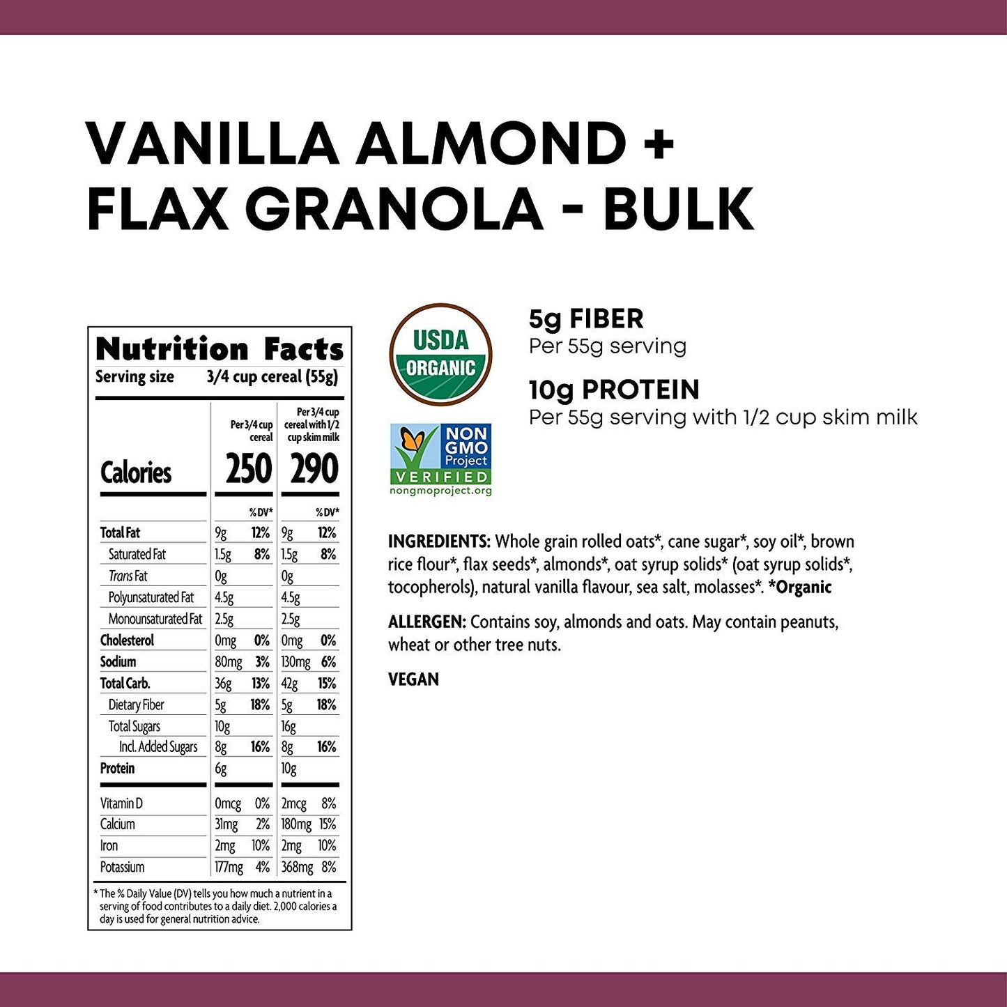 Natures Path Organic Vanilla Almond and Flax Granola, 25 Lbs. Box