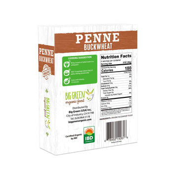 Big Green Organic Food- Organic Buckwheat Penne, 8.8Oz, 100% Buckwheat, Gluten-Free, Non-Gmo, Vegan (3)