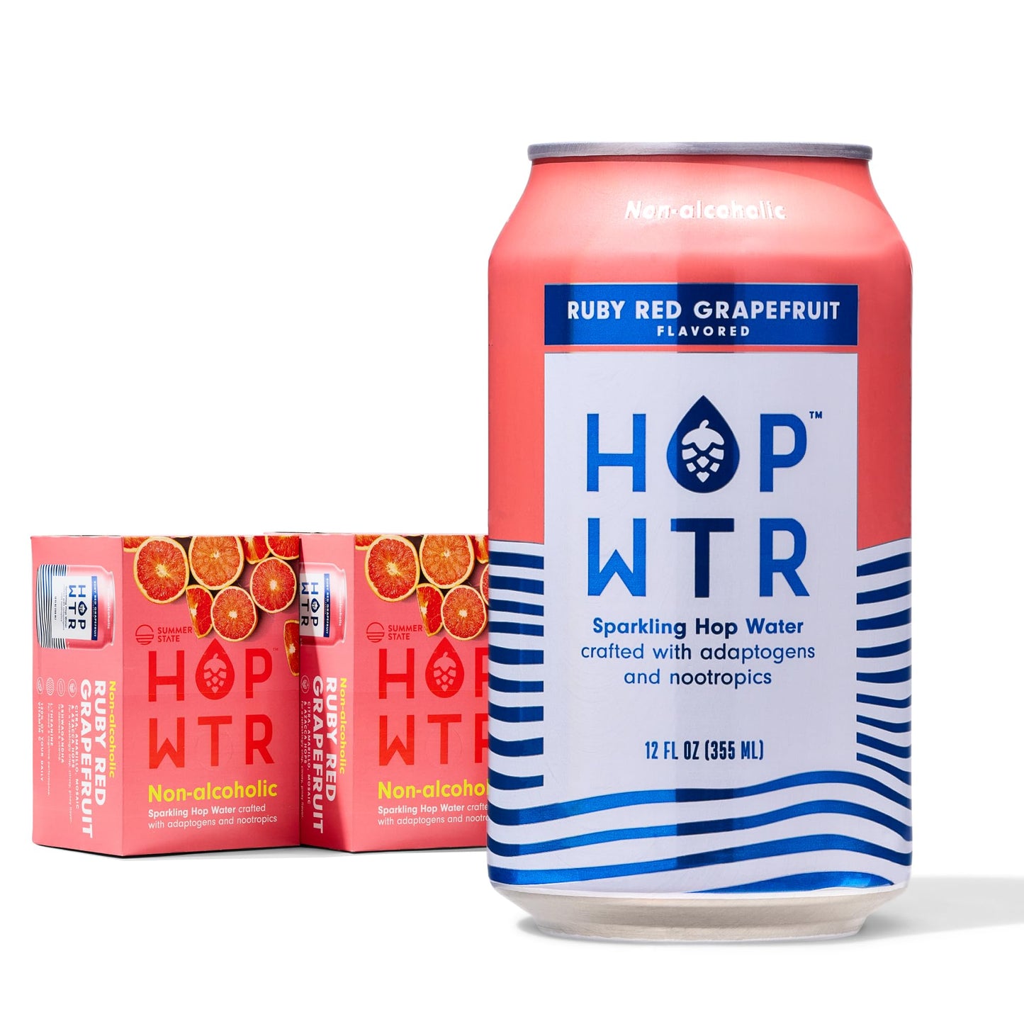Hop Wtr Sparkling Hop Water Ruby Red Grapefruit 12 Pack Sugar Free Low Carb Non Beverage-Style Drinks Na Malt Drink Adaptogen Drink No Calories Adaptogens & Nootropics For Added Benefits 12 Oz Cans