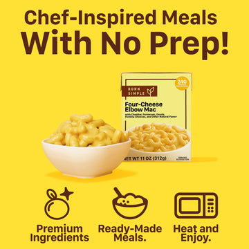 Born Simple Prepared Meals - Ready To Eat Four-Cheese Elbow Mac And Cheese | 24G Protein | 11 Oz (Pack Of 3)