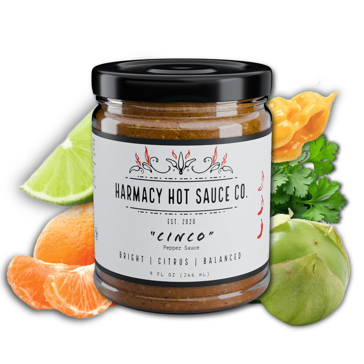 Cinco - Roasted Tomatillo & Clementine Pepper Sauce By Harmacy Hot Sauce 9Oz Small-Batch Artisan Spicy Sauce With Bright Citrus & Balanced Heat - Vegan Gluten-Free Nut-Free Bold Fresh Flavor