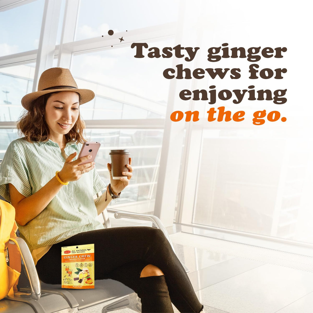 Pocas Ginger Chews Variety Pack - Mango, Original, Lemon - 3 Individually Wrapped Snacks, 3 Oz Each, Assorted Flavors