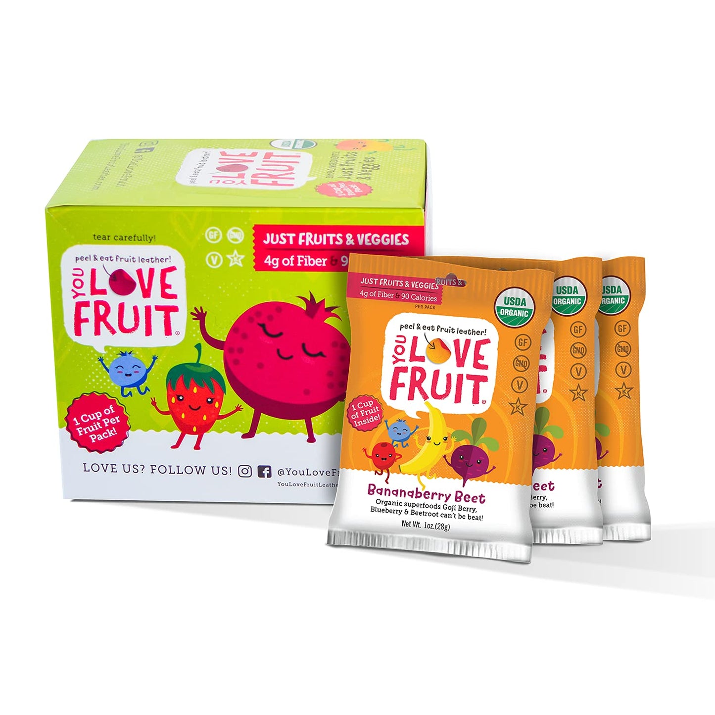You Love Fruit - Bananaberry Beet All Natural Fruit Snacks Healthy Snack Pack Real Fruit! Gluten Free Non Gmo Vegan Fiber Packed Low Fat Kosher Variety Pack Great For Adding To Gift Box 1.0 Oz (Pack Of 12)