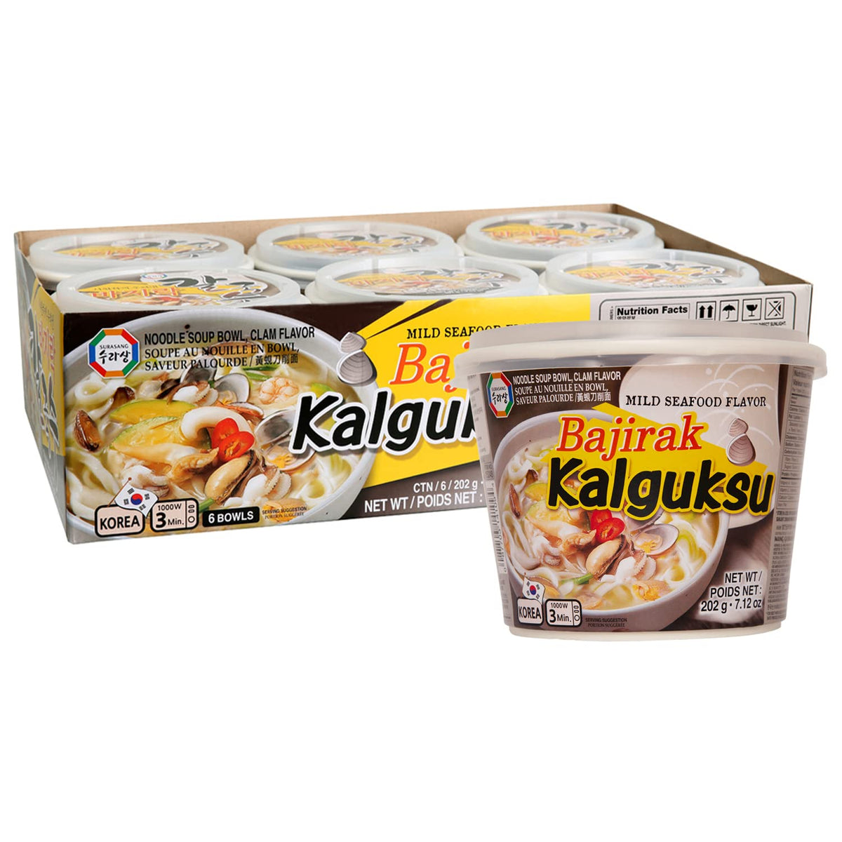 Surasang Bajirak Kalguksu Korean Cutting Tool Cut Noodle With Clam Soup Refreshing And Simple 7.12 Ounce 6 Cups Of Noodles