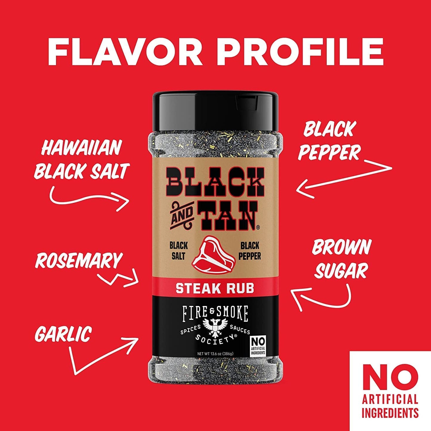 Fire & Smoke Society Black & Tan Steak Seasoning BBQ Rub, 13.6 oz