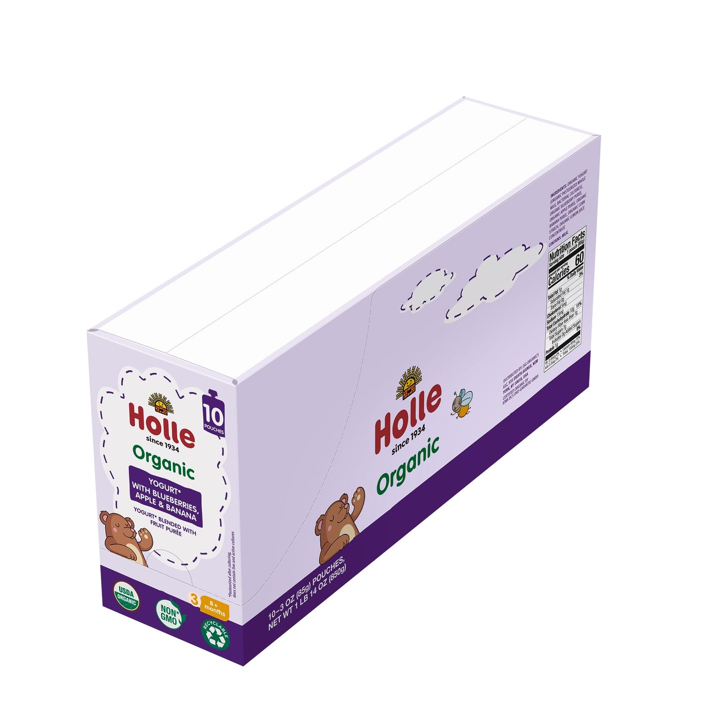 Holle Baby Yogurt Pouches - Organic Yogurt with Blueberry, Apple & Banana Fruit Pur e - Drinkable Pouches for Kids & Babies 8 M