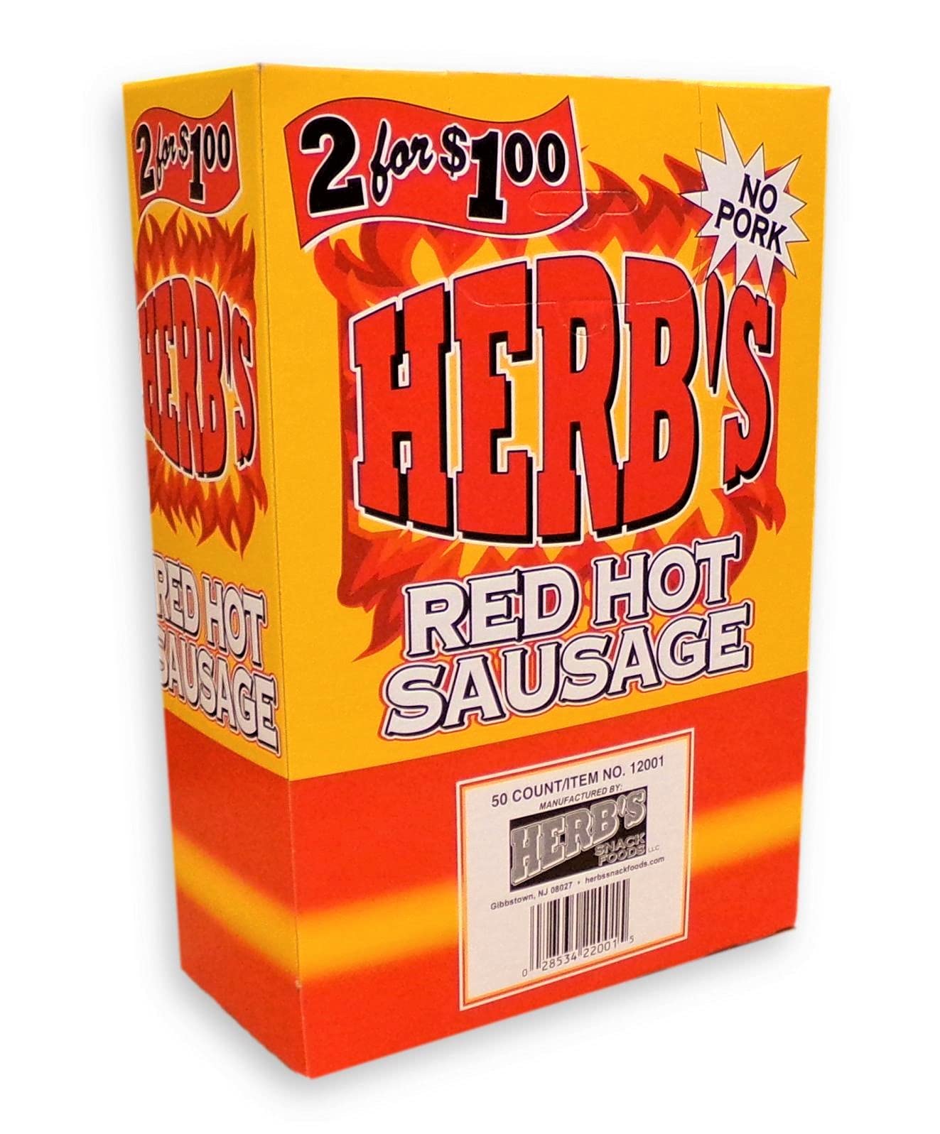Herb's Red Hot Sausage, 50 Count Pack - Spicy Flavor, Perfect for Grilling & BBQ