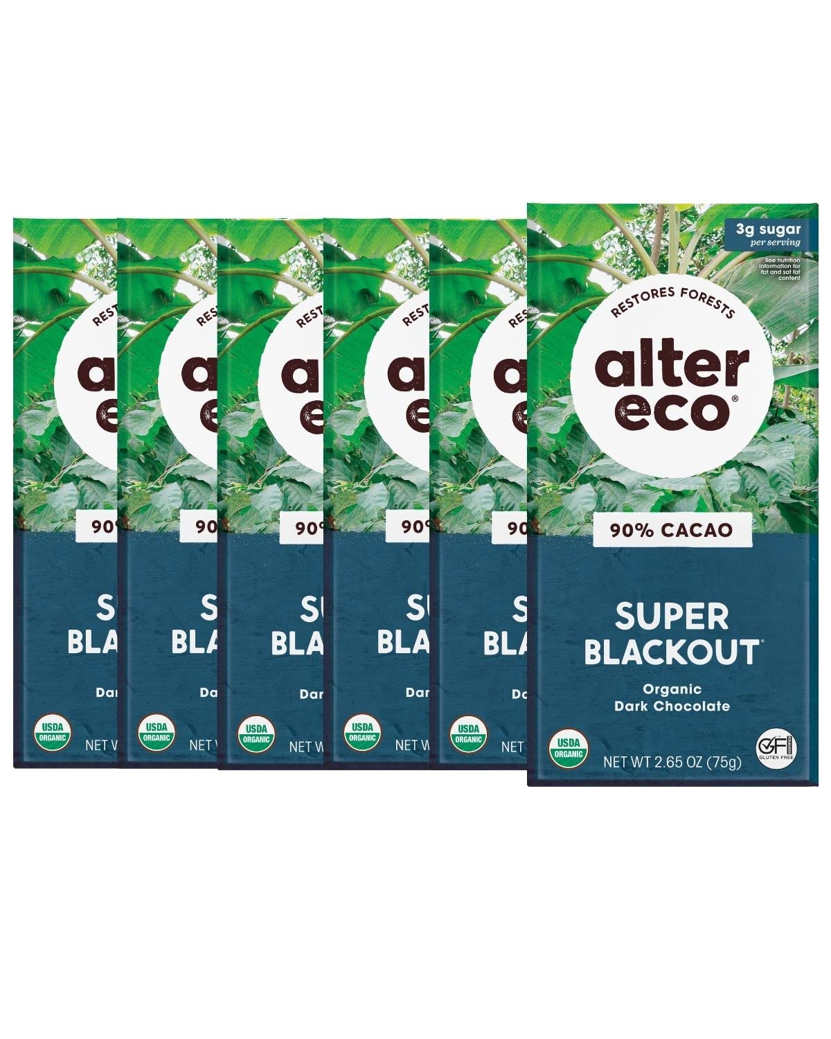 Alter Eco | Dark Chocolate Bars | Pure Dark Cocoa Fair Trade Organic Non-Gmo Gluten Free (6-Pack Super Blackout)