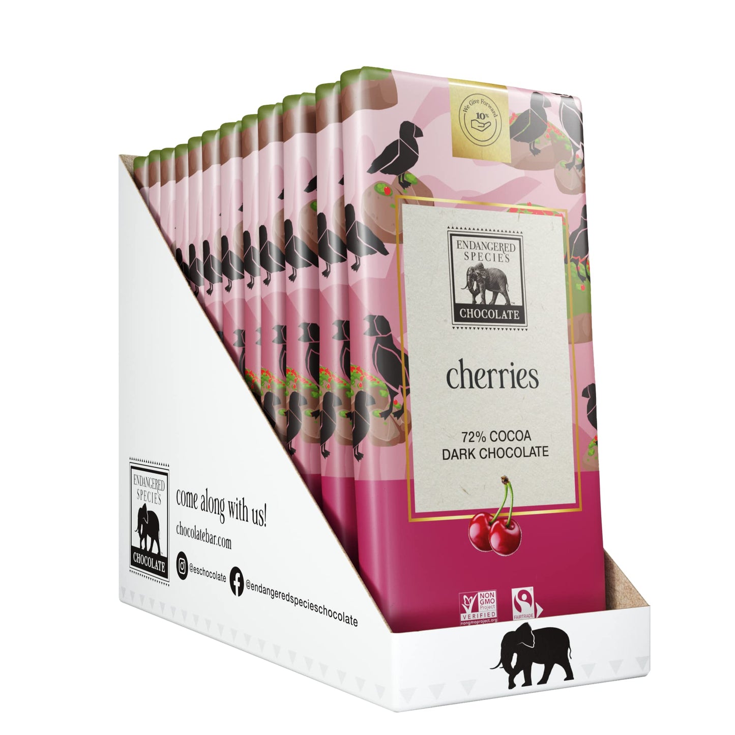 Endangered Species Dark Chocolate Bar with Cherries (72% cocoa)