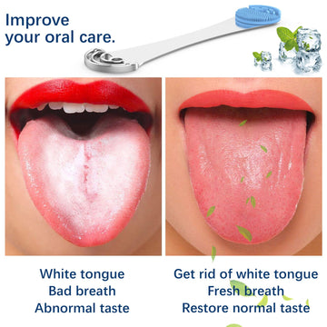 Tongue Scraper For Adults, Moosec 2 In 1 Silicone Tongue Brush And 100% Stainless Steel Tongue Scrubber Limpiador De Lengua