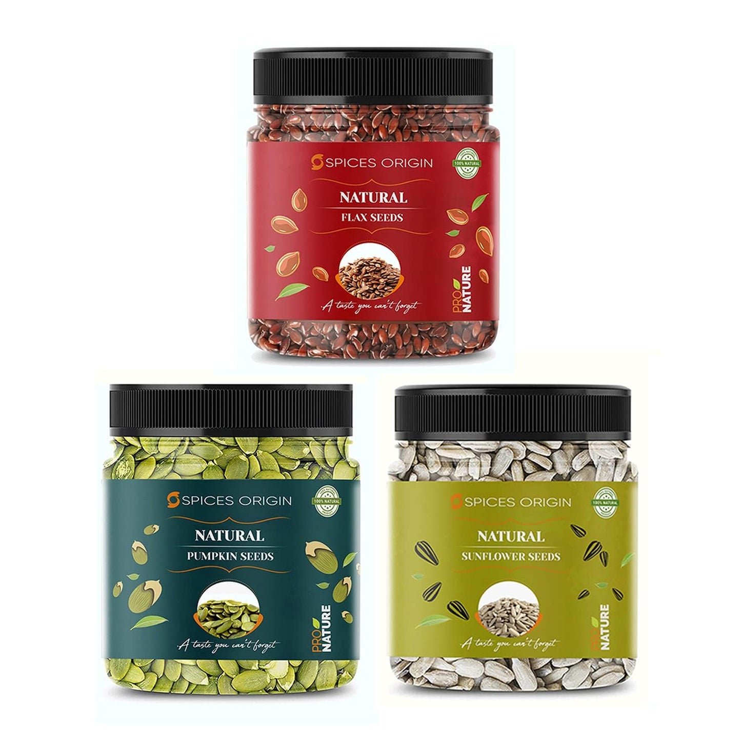 Spices Origin Raw Pumpkin, Sunflower, Flax Seeds- 250g each_Packing May Vary