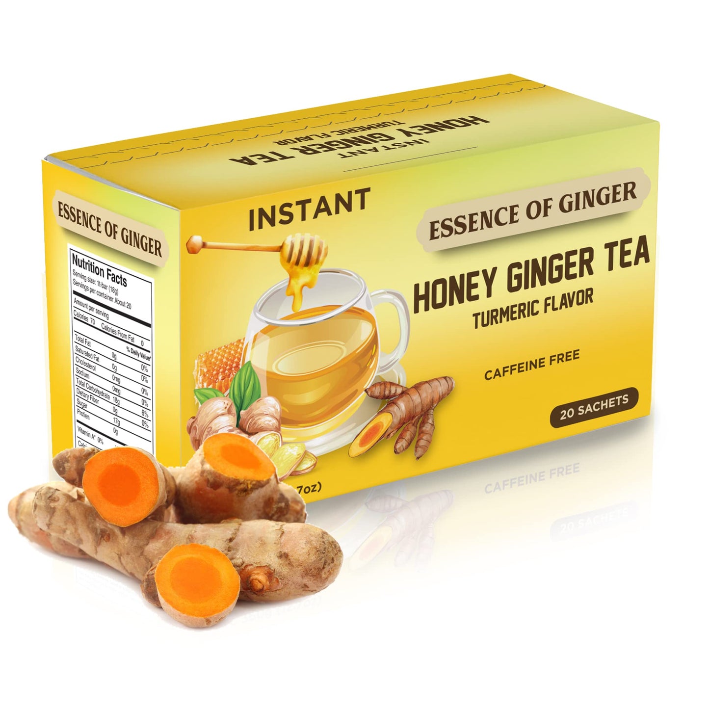 Essence Of Flavor Blendger Natural Honey Flavor Blendger Turmeric Tea - 20 Packets - Instant Herbal Tea Bags Made With Real Pure Honey Fresh Flavor Blendger And Turmeric Root - Energy Blend Free