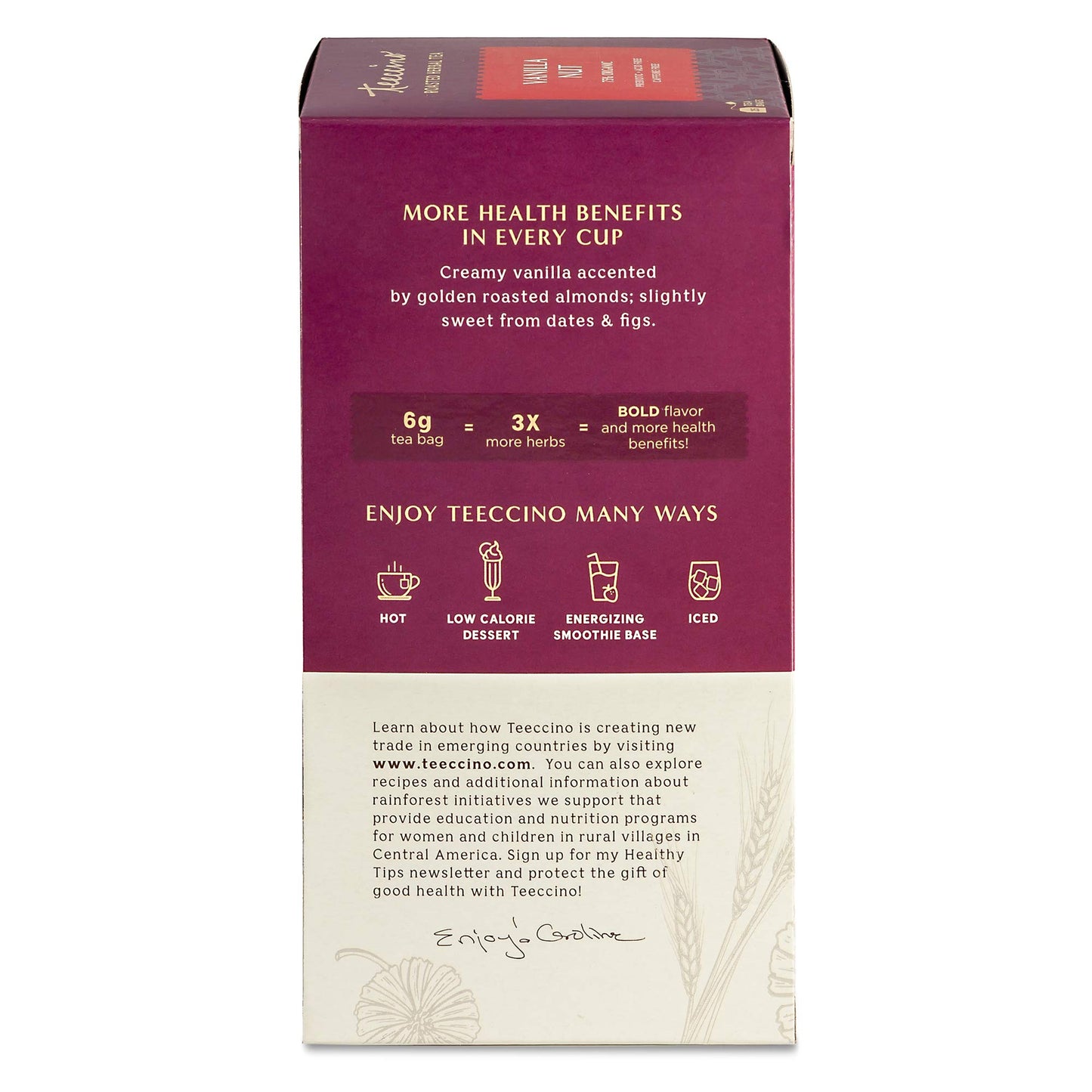 Teeccino Vanilla Nut Herbal Tea - Caffeine Free, Prebiotic, 25 Count (Pack of 3)