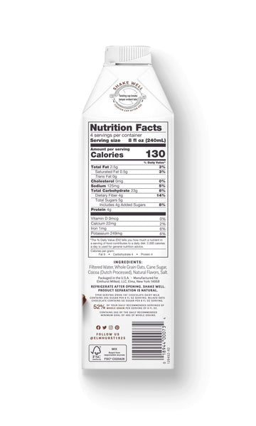 Elmhurst Chocolate Oat Milk - Dairy-Free, Vegan, Gluten-Free - 32 Ounce (Pack of 6)
