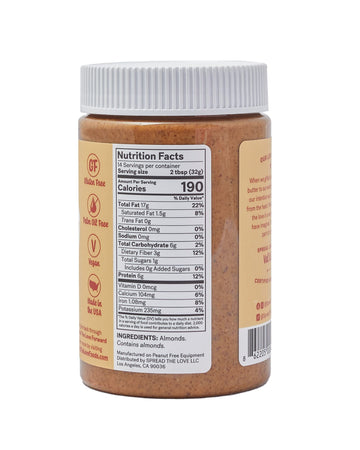 Spread The Love Almond Butter, Unsalted Crunch, 16 Ounce, All Natural, Vegan, Gluten Free