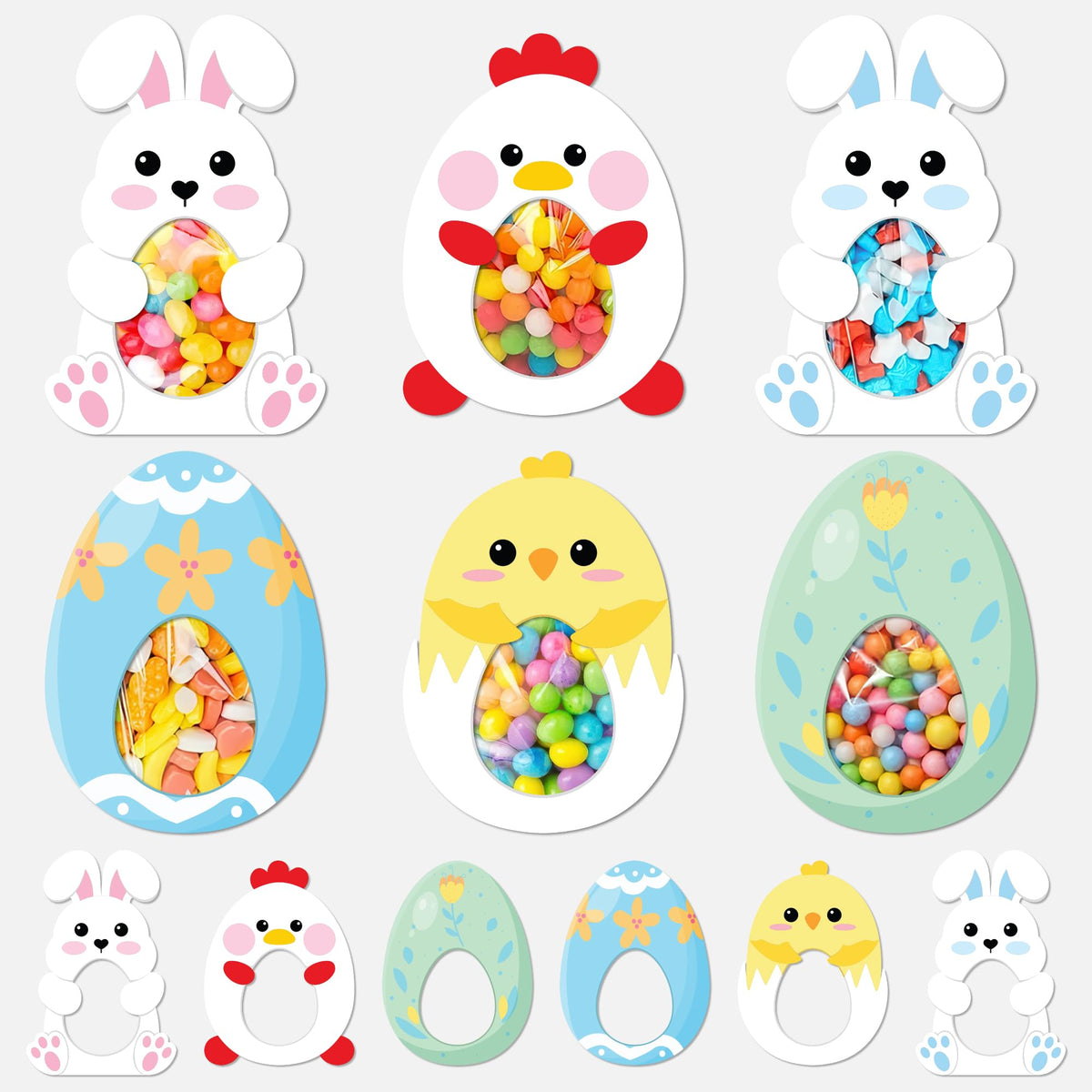 24 Pack Easter Candy Cards For Kids Bunnies Eggs Chick Easter Card Candy Holder Diy Fillable Easter Gifts For Classroom Favors Greeting Cards Gifts For School Party Favors