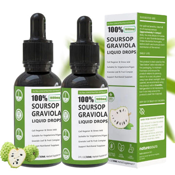 Soursop Graviola Liquid Drop 100% Organic Pure Soursop Leaves and Fruit Extract Soursop Bitters Liquid Soursop Extract Organic Pure 1800mg Sugar/Gluten Free Natural Flavor