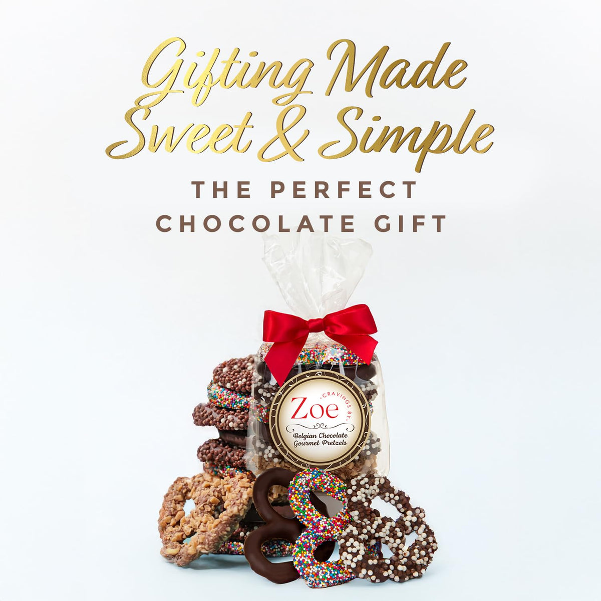Cravings By Zoe Mothers Day Chocolate Covered Pretzels Gift Bag 8 Oz | Gourmet Kosher Milk & Dark Belgian Chocolate Candy Food G
