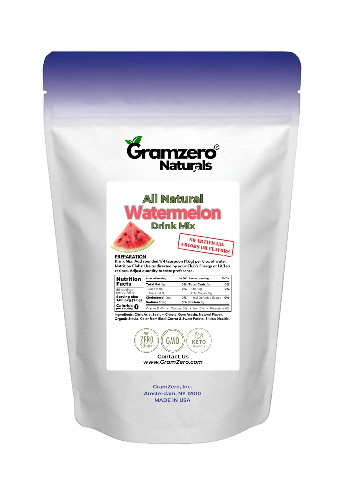 GramZero Watermelon Zero Calorie Sugar Free Drink Mix, Stevia Sweetened, 3 Ounce (Pack of 1)