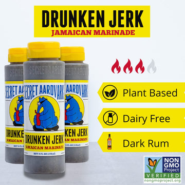Secret Aardvark Drunken Jerk Hot Sauce - Jamaican Jerk Sauce, 7.98 Fl Oz, Non-GMO, Low Carb, Spicy BBQ Sauce