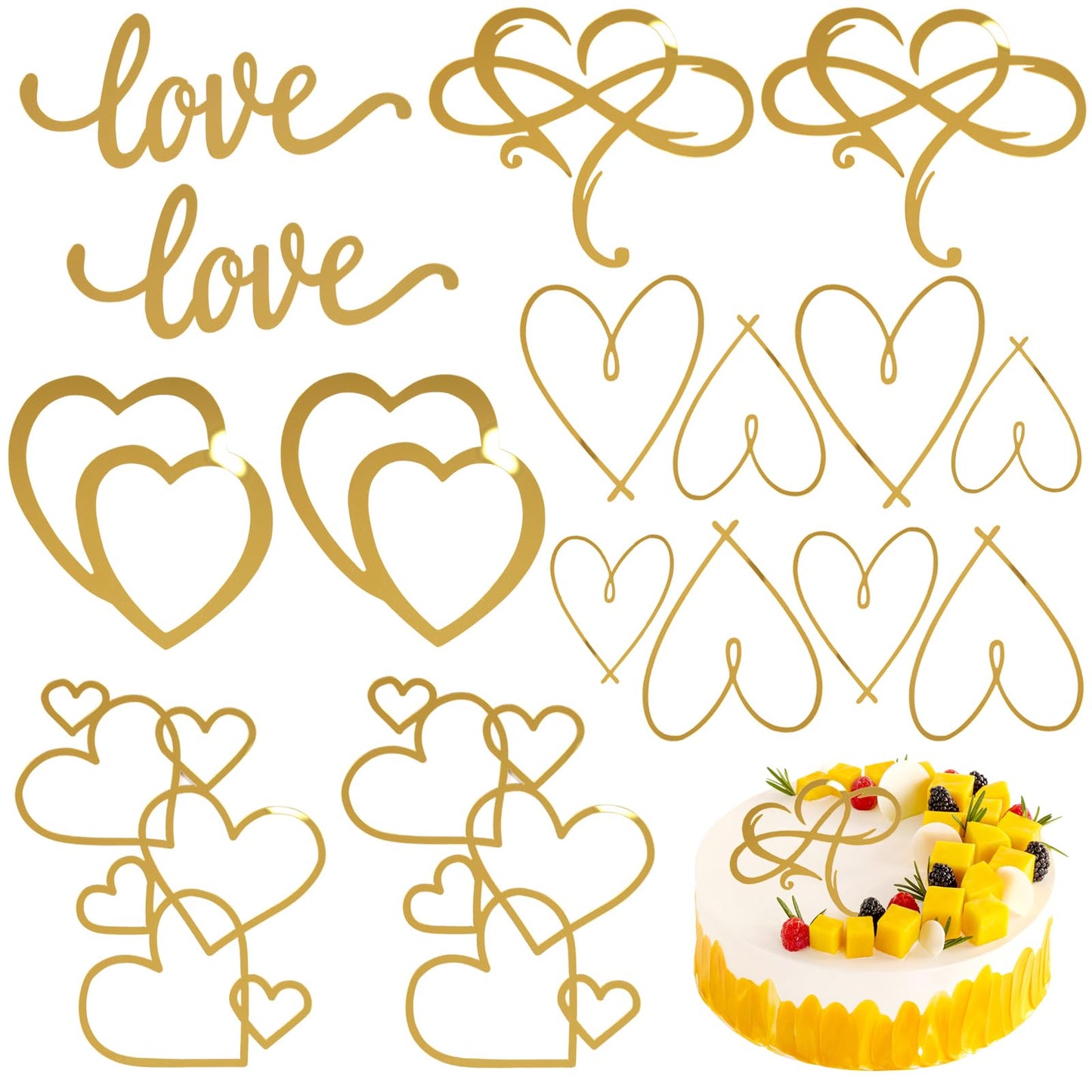 10 Pcs Acrylic Cake Toppers Minimalist Art Heart Love Cake Topper Gold Cake Decoration For ValentineS Day Birthday Wedding Bridal Shower Party
