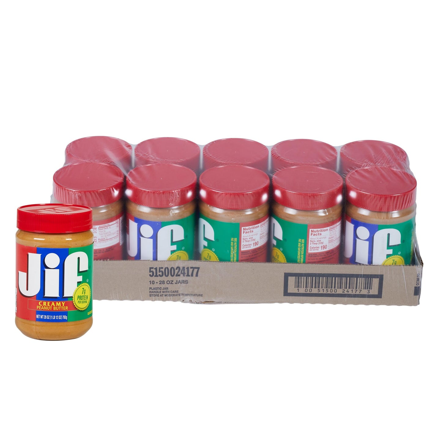 Jif Creamy Peanut Butter, 28 oz jar, 10 Count Case