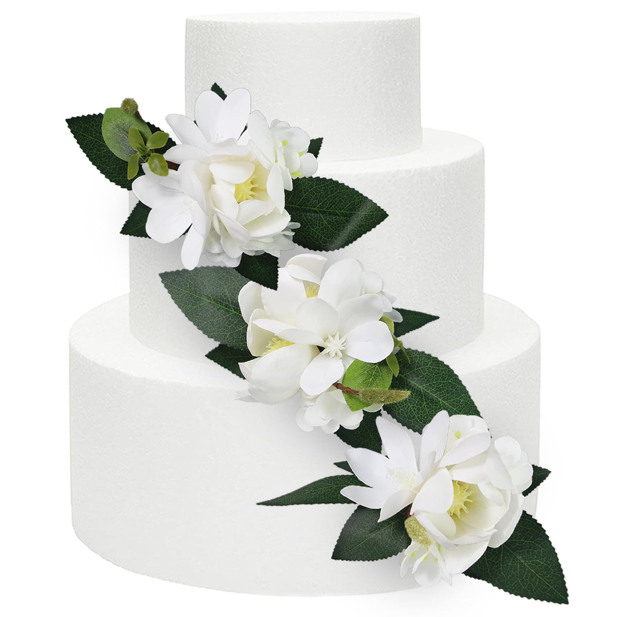 Rinlong 3Pcs Pre-Made White Magnolia Cake Flowers Cake Toppers Decorations Wedding Cake Decorating Flowers Decor Birthday Baby Shower Party Artificial Flower Cake Topper