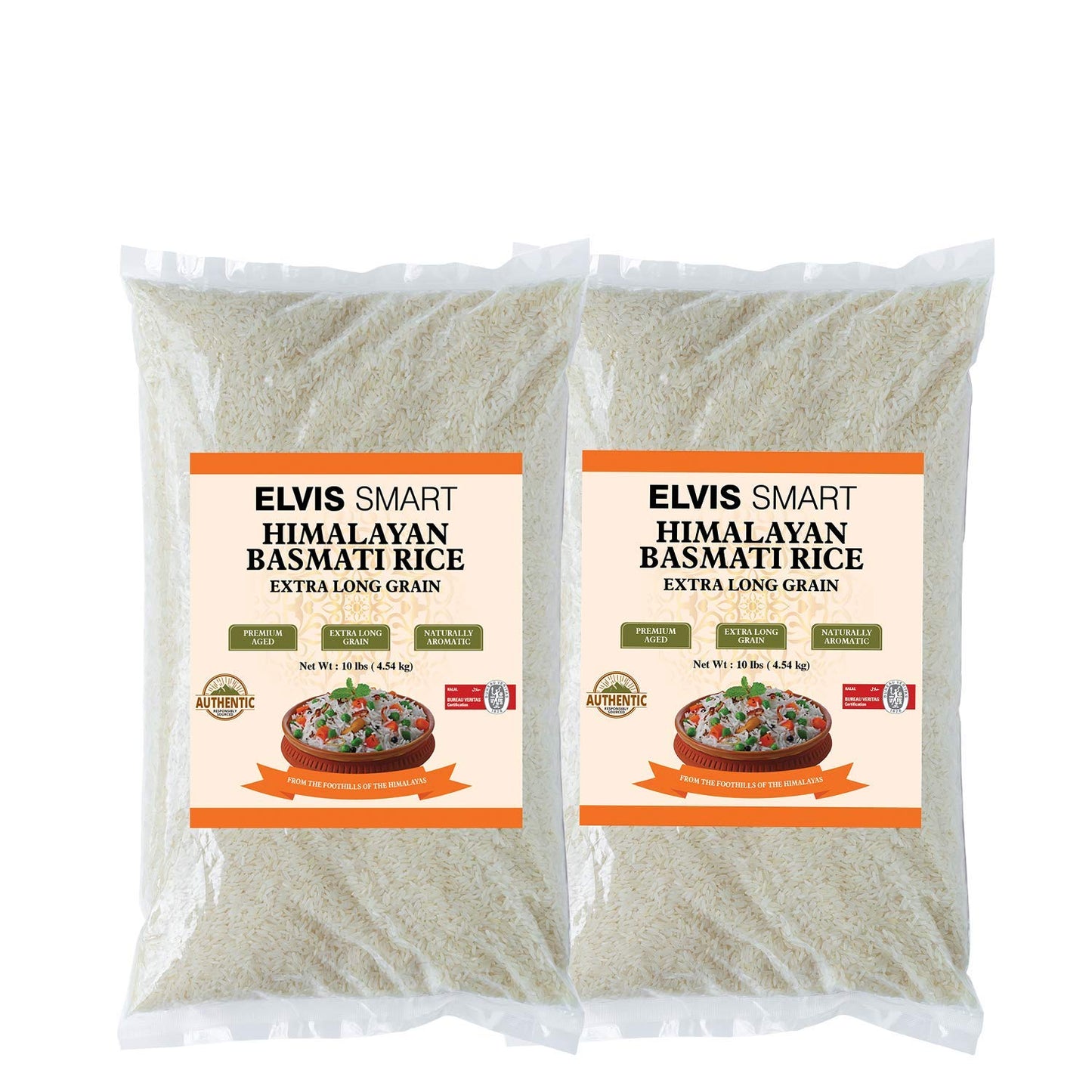 Elvissmart Authentic White Basmati Rice, 10 Lbs/Each, (Pack of 2)