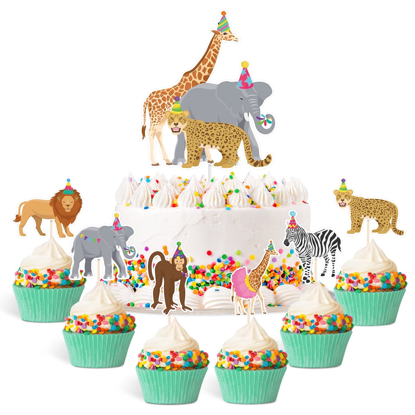 49 Pcs Safari Animals Party Cupcake Toppers Safari Jungle Supplies Cake Toppers Set Wild Animals Birthday Decor Jungle Cake Toppers Decorations Party Favors