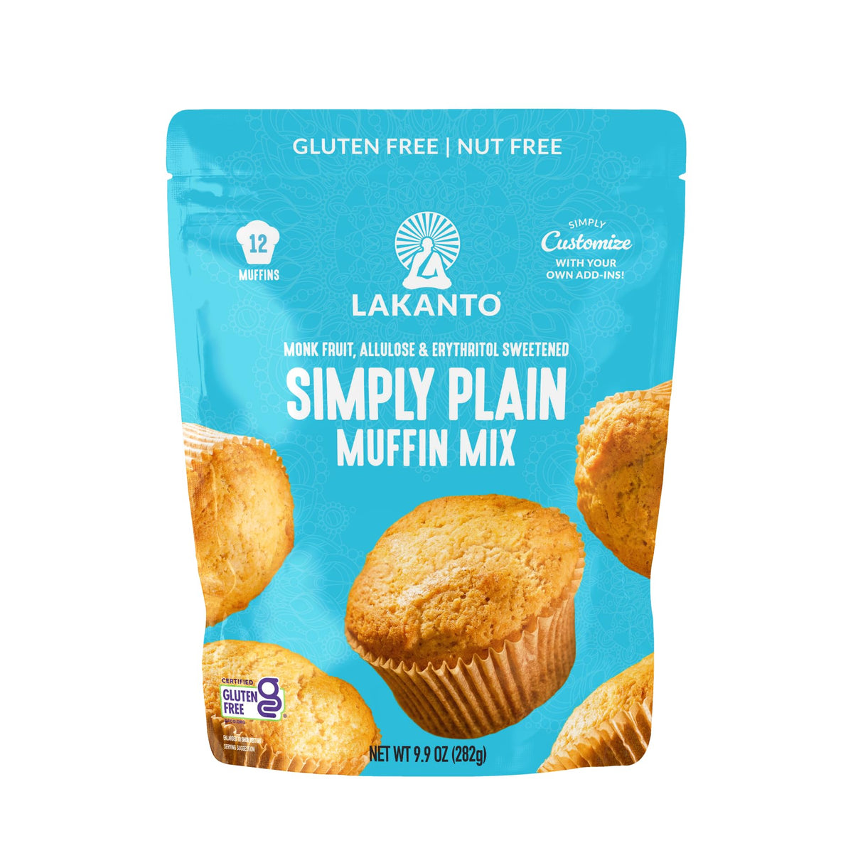 Lakanto Sugar Free Plain Muffin Mix - Customizable With Add Ins Like Blueberry Strawberry Nuts Chocolate Chips Banana Sweetened With Monk Fruit Sweetener Allulose Erytrhritol Gluten Free (Plain)