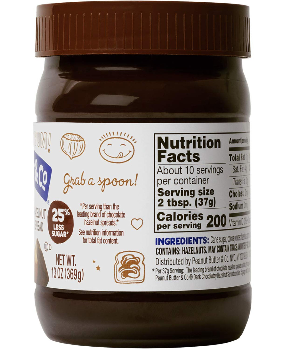 Peanut Butter & Co. Hazelnut Spread, Dark Chocolatey Hazelnut, Gluten Free & Non-GMO, 13 Oz (Pack of 6)
