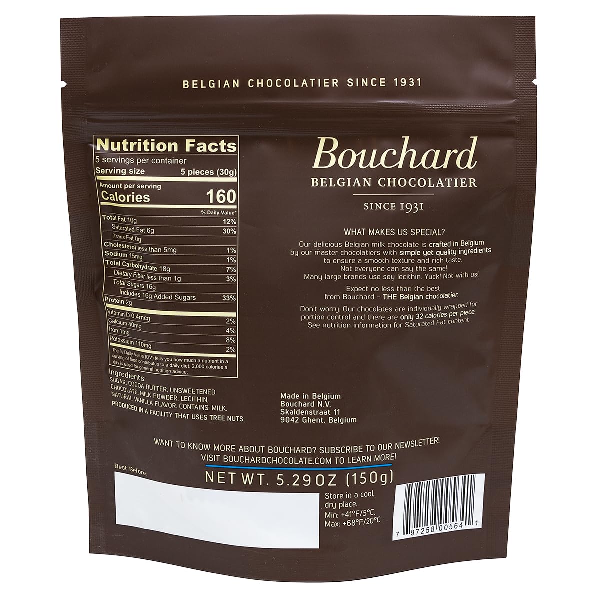 Bouchard Belgian Milk Chocolate (5.29 Oz / 150G)