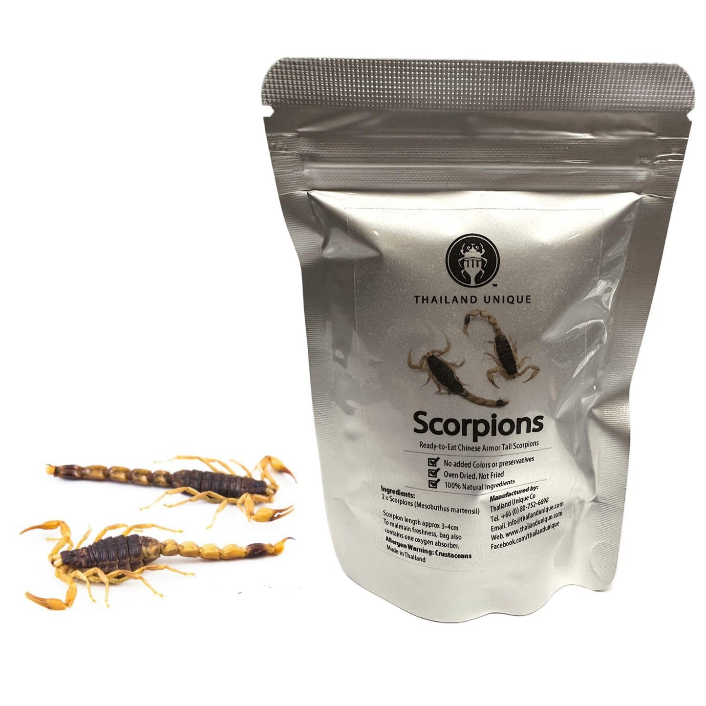 Thailand Unique Protective Gear Tail Scorpions - 1 Bag Of 2 Pieces Of Dehydrated Edible Insects For Humans Nutritious Bugs Superfood Weird Unusual Snack Gift