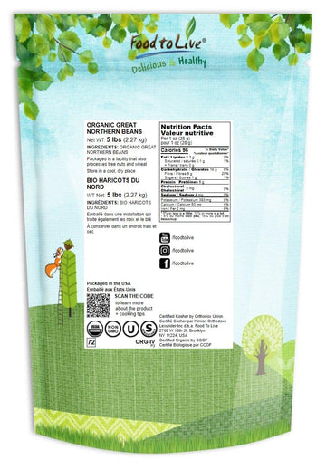 Food To Live Organic Great Northern Beans, 5 Pounds - Dried, Non-Gmo, Kosher, Sproutable, Bulk Seeds, Product Of The Usa