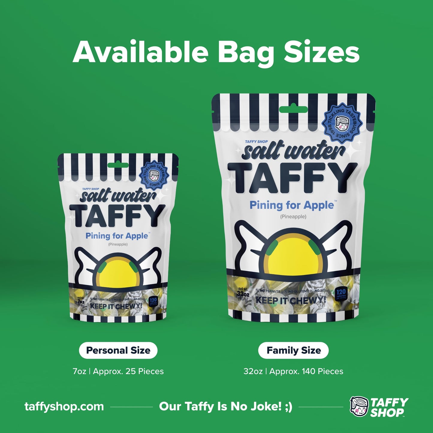 Taffy Shop Pining For Apple, Pineapple Salt Water Taffy - Gourmet Soft Chewy Candy, Bulk Sweet Snack, Fresh Gift & Gluten-Free,