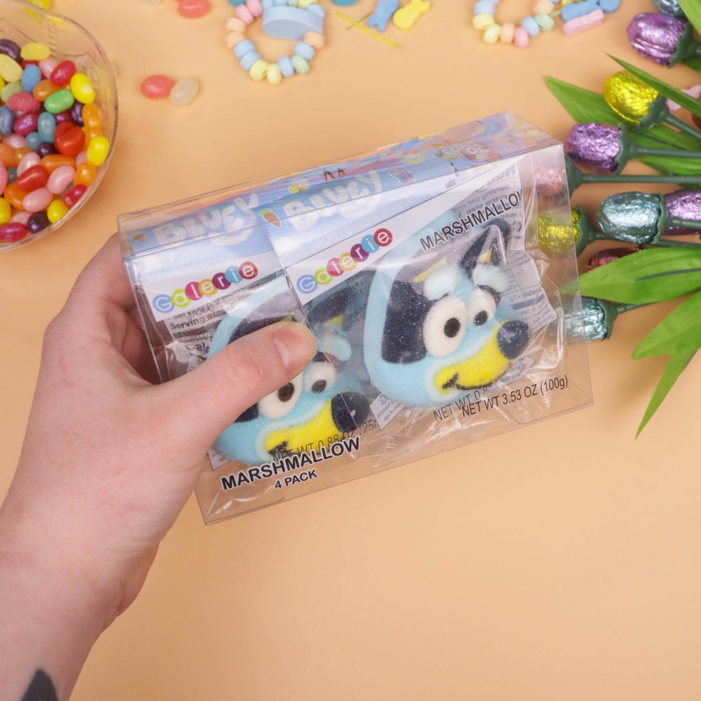 Bluey Candy Jumbo Marshmallows, Sugar Coated Treats, Individually Wrapped Pieces, 4 Count Box