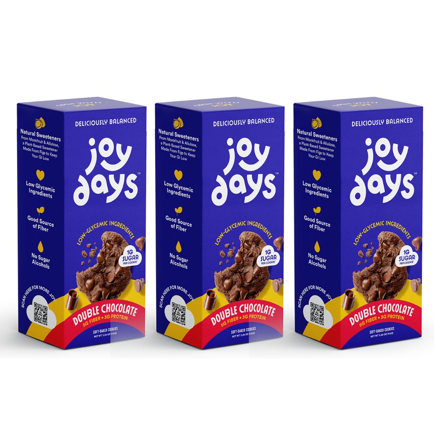 Joydays Double Chocolate Cookies, Low Sugar, Protein & Fiber Snack, 5g Fiber & 4g Protein Per Serving, Soft-Baked, Blood Sugar F