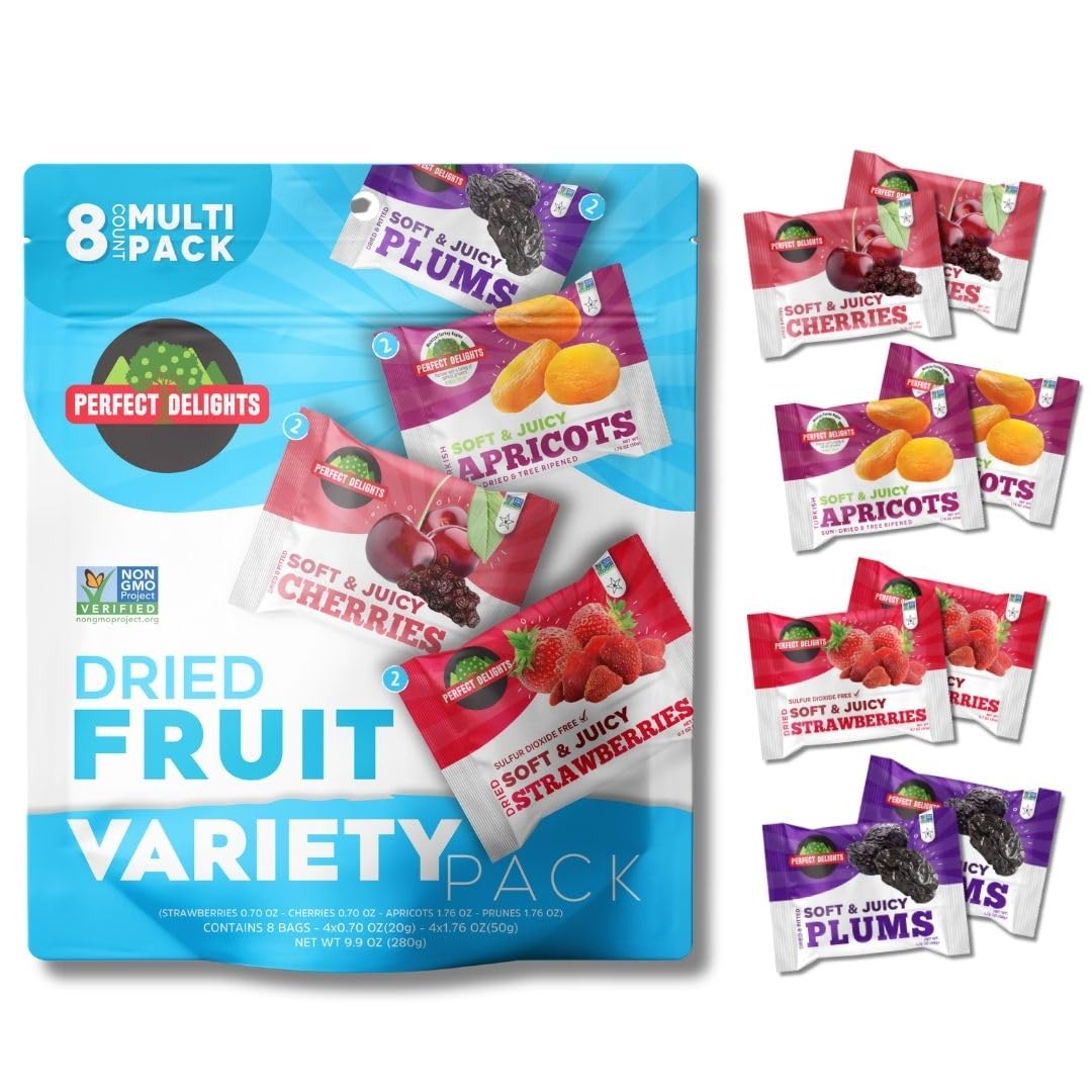 Perfect Delights Multipack Sun-Dried Fruits, Vegan, Healthy Snack Packs, Dried Fruits On-the-Go, Variety Fruit Pack For Kids & A