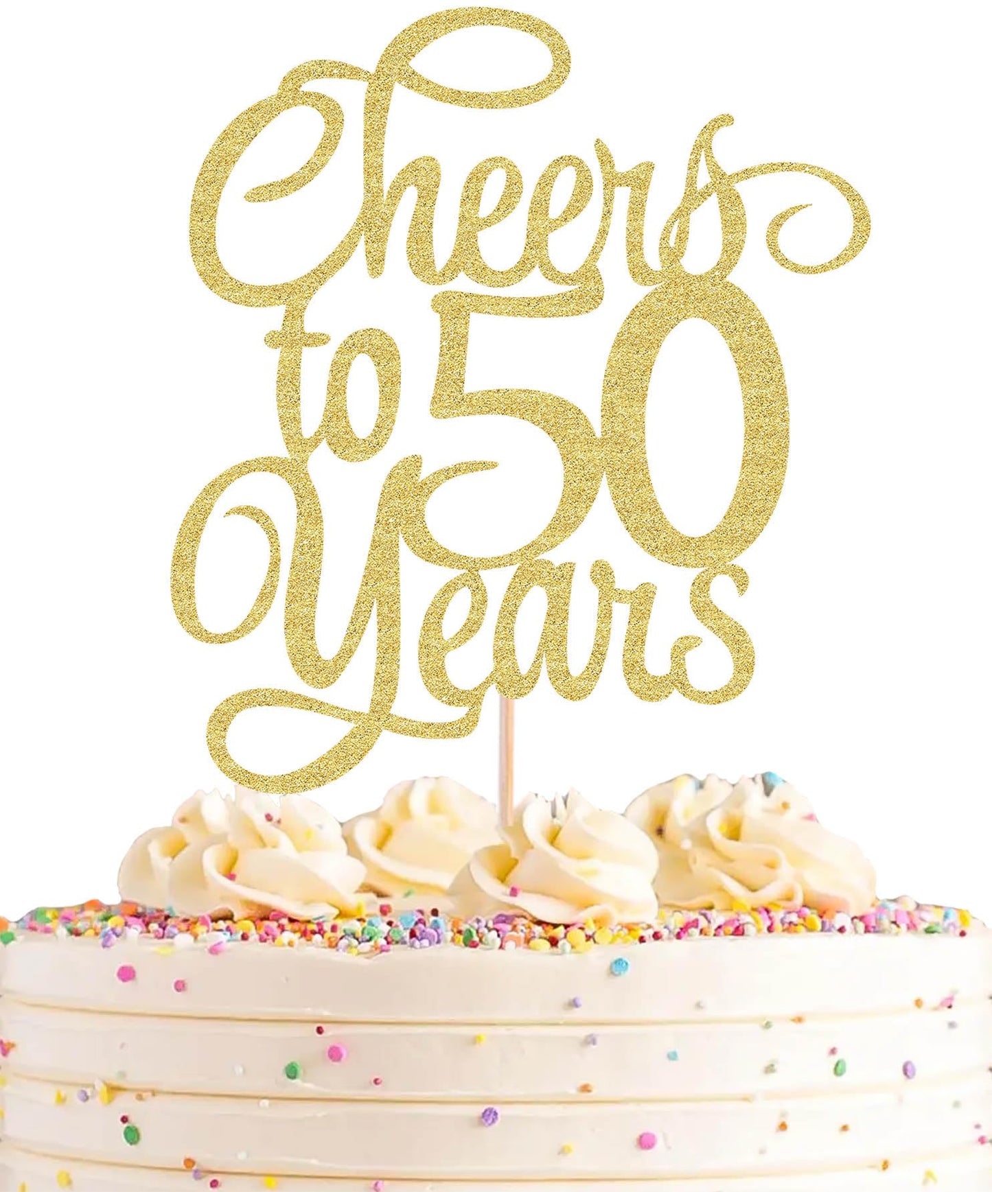 Ahaoray Cheers To 50 Years Cake Topper - Gold Glitter 50Th Birthday Cake Decorating Supplies Perfect For 50Th Anniversary Or Fifty Birthday Party Photo Booth Props