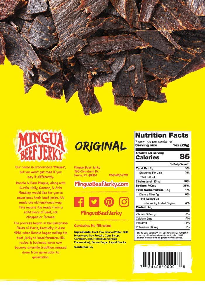 Mild Mingua Beef Jerky - Four (4) Bags 7 Oz Each